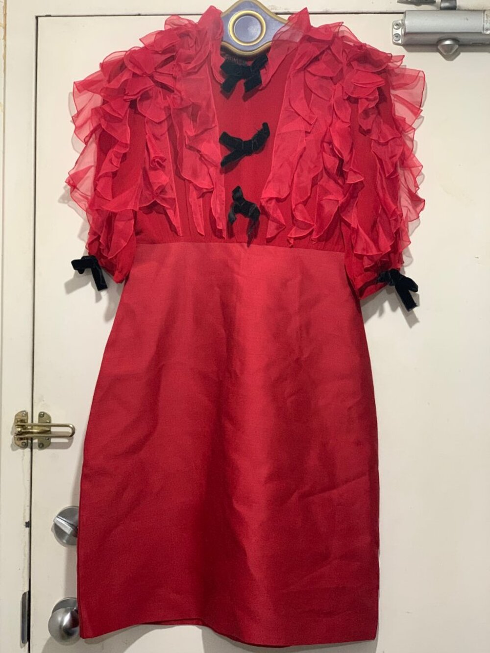 GIAMBATTISTA VALLI PARIS WOOL & SILK RUFFLED BOW DRESSES  SIZE M